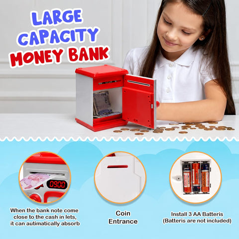 ATM Money Bank - Red | Learn to Save with Finger-print Enabled Piggy Bank