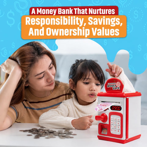 ATM Money Bank - Red | Learn to Save with Finger-print Enabled Piggy Bank
