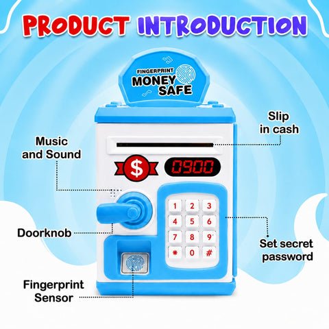 ATM Money Bank - Blue | Learn to Save with Finger-print Enabled Piggy Bank