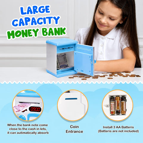 ATM Money Bank - Blue | Learn to Save with Finger-print Enabled Piggy Bank