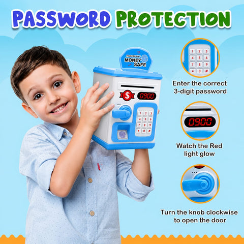 ATM Money Bank - Blue | Learn to Save with Finger-print Enabled Piggy Bank