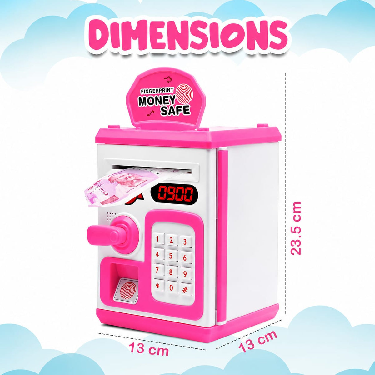 ATM Money Bank - Pink | Learn to Save with Finger-print Enabled Piggy Bank