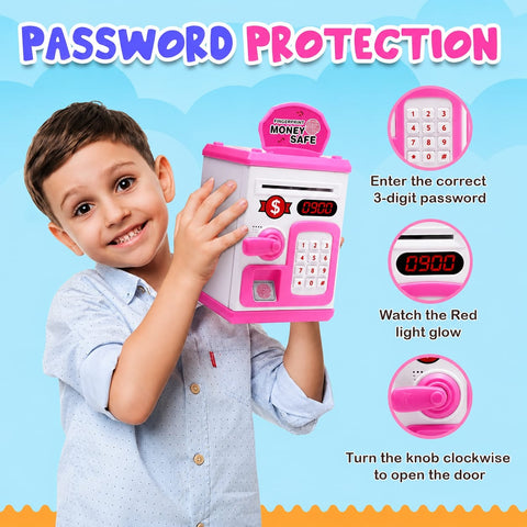ATM Money Bank - Pink | Learn to Save with Finger-print Enabled Piggy Bank