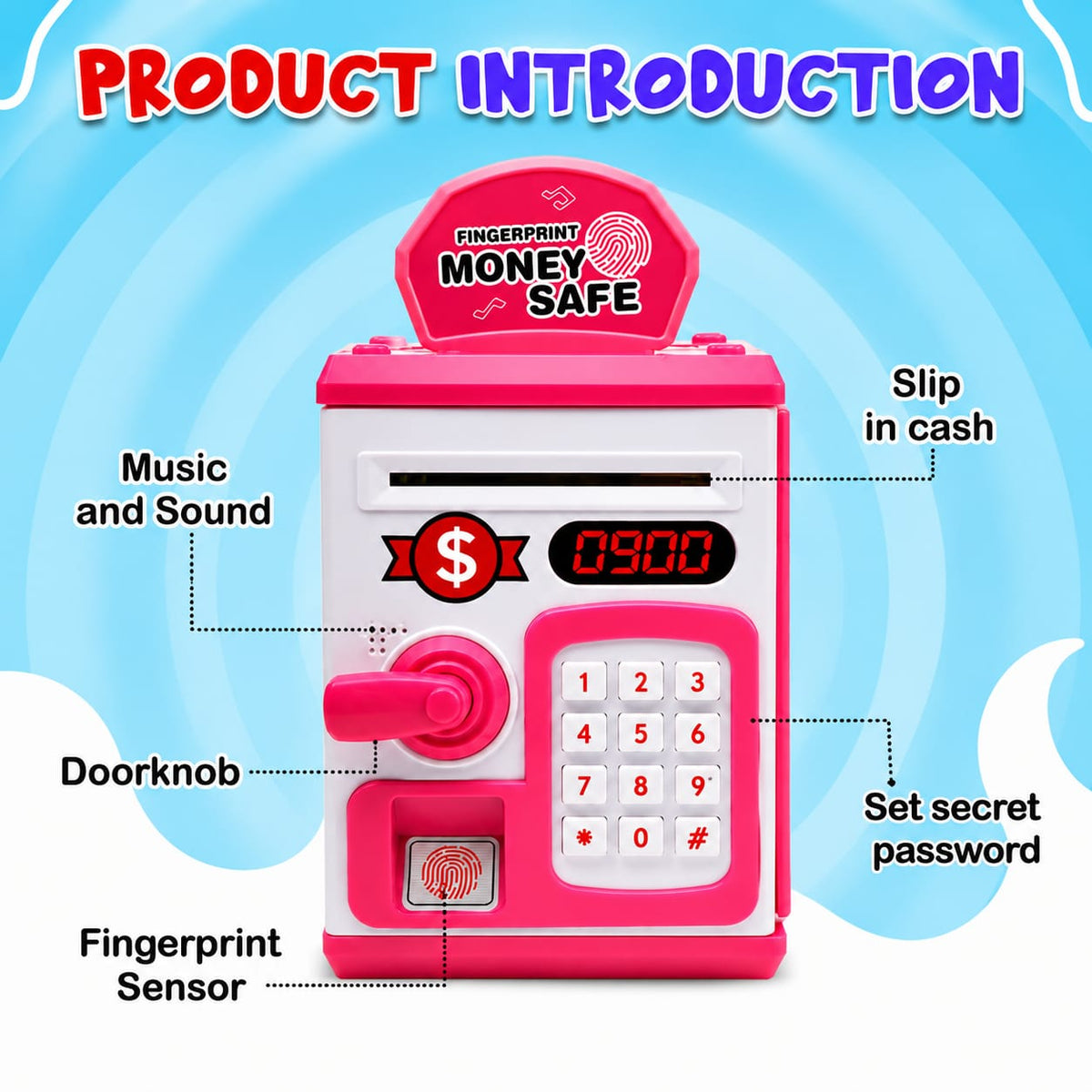 ATM Money Bank - Pink | Learn to Save with Finger-print Enabled Piggy Bank