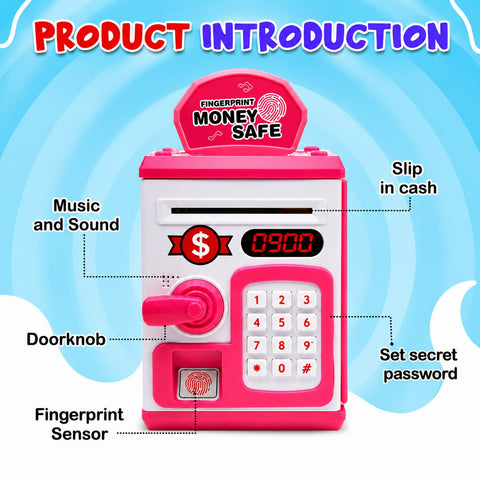 ATM Money Bank - Pink | Learn to Save with Finger-print Enabled Piggy Bank