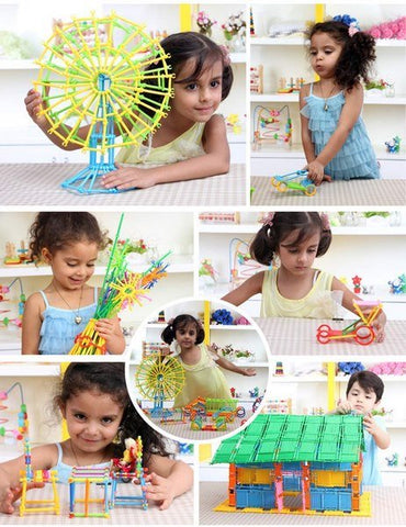 DIY Toys Assembly Colorful Straw Educational Building Smart City Blocks for Kids - EKR0182