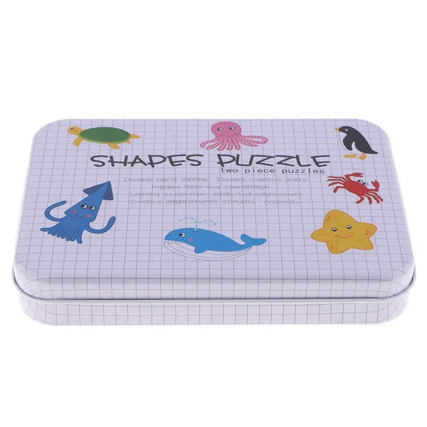 Wooden 2 pc shape puzzle with steel box Sea Animals - EKT1587