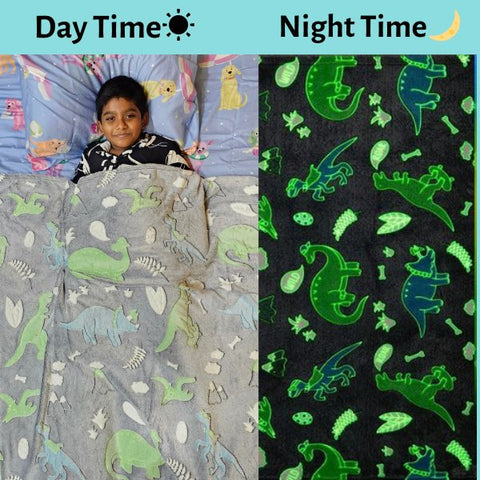 Glow in The Dark Radium Blanket for Kids Super Soft & Warm Glowing Blanket for Toddler All Seasons Baby Blanket Dino Theme (78inch) - EKBB0017
