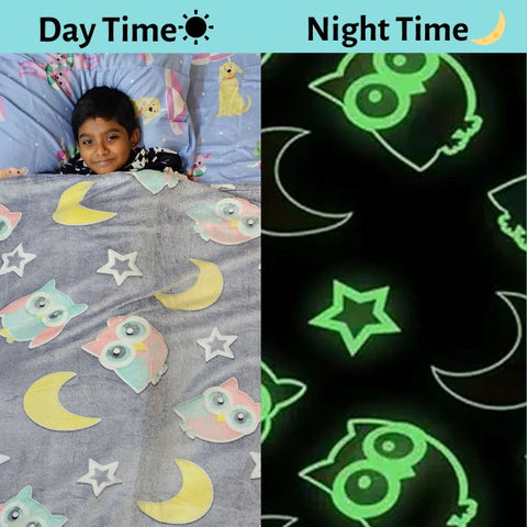 Glow in The Dark Radium Blanket for Kids Super Soft & Warm Glowing Blanket for Toddler All Seasons Baby Blanket Owl Theme (78inch) - EKBB0018