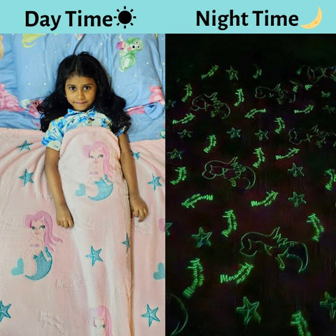 Glow in The Dark Radium Blanket for Kids Super Soft & Warm Glowing Blanket for Toddler All Seasons Baby Blanket Mermaid Theme (78inch) - EKBB0020