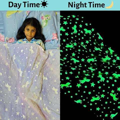 Glow in The Dark Radium Blanket for Kids Super Soft & Warm Glowing Blanket for Toddler All Seasons Baby Blanket Unicorn Theme Purple (78inch) - EKBB0021
