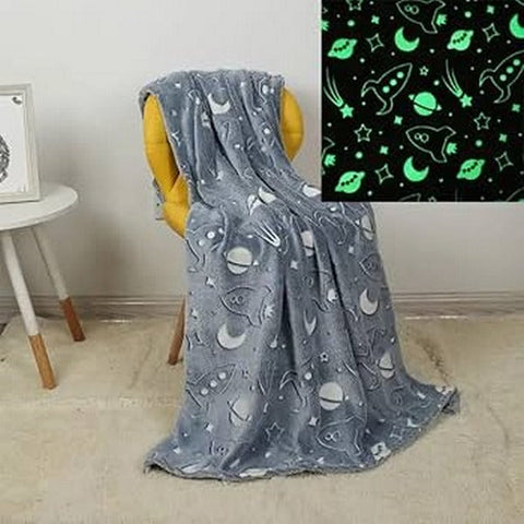 Glow in The Dark Radium Blanket for Kids Super Soft & Warm Glowing Blanket for Toddler All Seasons Baby Blanket Space Theme (67inch) - EKBB0022