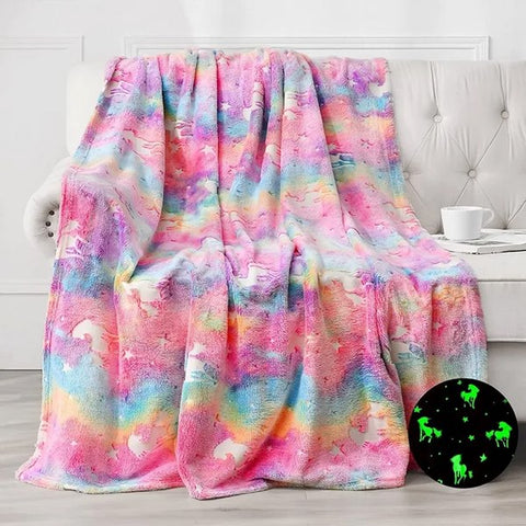 Glow in The Dark Radium Blanket for Kids Super Soft & Warm Glowing Blanket for Toddler All Seasons Baby Blanket Unicorn Theme Pink (67inch) - EKBB0024