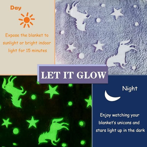 Glow in The Dark Radium Blanket for Kids Super Soft & Warm Glowing Blanket for Toddler All Seasons Baby Blanket Unicorn Theme Purple (67inch) - EKBB0026
