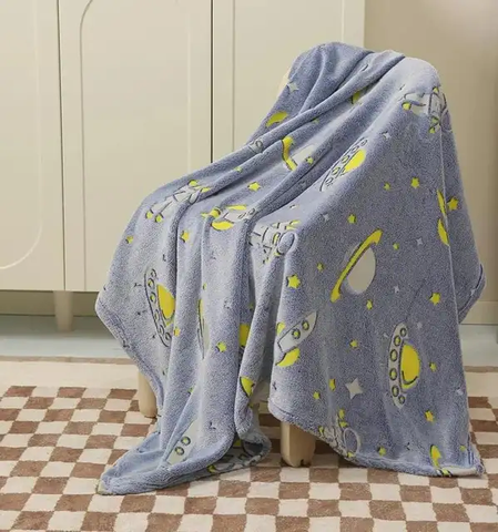 Glow in The Dark Radium Blanket for Kids Super Soft & Warm Glowing Blanket for Toddler All Seasons Baby Blanket UFO Theme (67Inch)