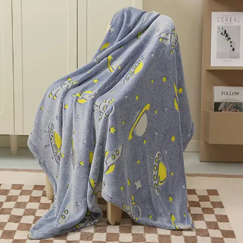 Glow in The Dark Radium Blanket for Kids Super Soft & Warm Glowing Blanket for Toddler All Seasons Baby Blanket UFO Theme (67Inch)