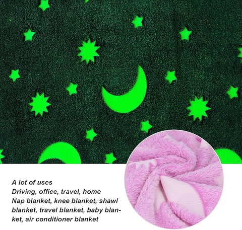 Glow in The Dark Radium Blanket for Kids Super Soft & Warm Glowing Blanket for Toddler All Seasons Baby Blanket Pink Moon Theme (50Inch)