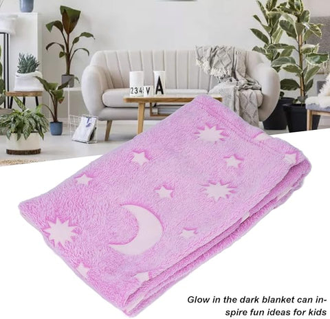 Glow in The Dark Radium Blanket for Kids Super Soft & Warm Glowing Blanket for Toddler All Seasons Baby Blanket Pink Moon Theme (50Inch)