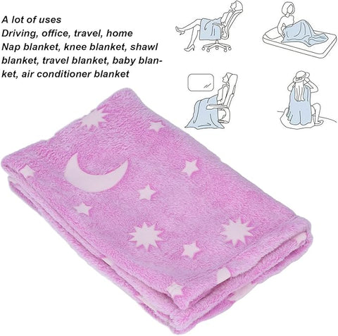 Glow in The Dark Radium Blanket for Kids Super Soft & Warm Glowing Blanket for Toddler All Seasons Baby Blanket Pink Moon Theme (50Inch)