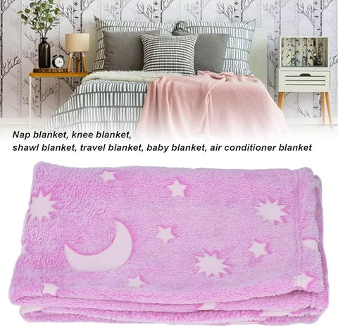 Glow in The Dark Radium Blanket for Kids Super Soft & Warm Glowing Blanket for Toddler All Seasons Baby Blanket Pink Moon Theme (50Inch)