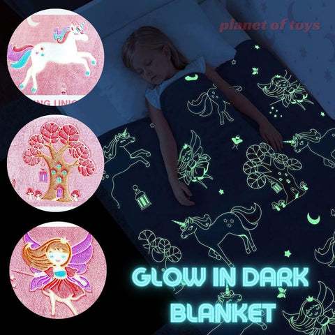 Glow in The Dark Radium Blanket for Kids Super Soft & Warm Glowing Blanket for Toddler All Seasons Baby Blanket Pink Unicorn Theme (50 L x 37 H inch)