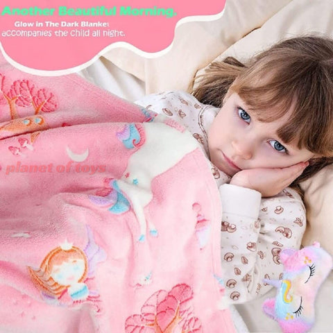 Glow in The Dark Radium Blanket for Kids Super Soft & Warm Glowing Blanket for Toddler All Seasons Baby Blanket Pink Unicorn Theme (50 L x 37 H inch)