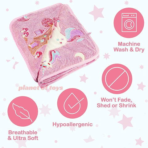 Glow in The Dark Radium Blanket for Kids Super Soft & Warm Glowing Blanket for Toddler All Seasons Baby Blanket Pink Unicorn Theme (50 L x 37 H inch)