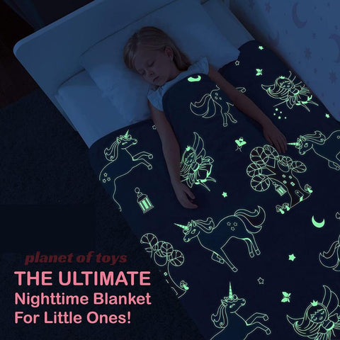 Glow in The Dark Radium Blanket for Kids Super Soft & Warm Glowing Blanket for Toddler All Seasons Baby Blanket Pink Unicorn Theme (50 L x 37 H inch)