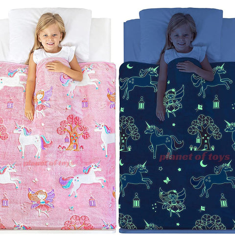 Glow in The Dark Radium Blanket for Kids Super Soft & Warm Glowing Blanket for Toddler All Seasons Baby Blanket Pink Unicorn Theme (50 L x 37 H inch)