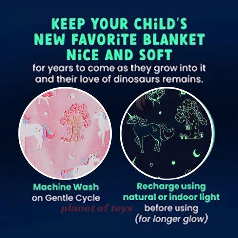 Glow in The Dark Radium Blanket for Kids Super Soft & Warm Glowing Blanket for Toddler All Seasons Baby Blanket Pink Unicorn Theme (50 L x 37 H inch)