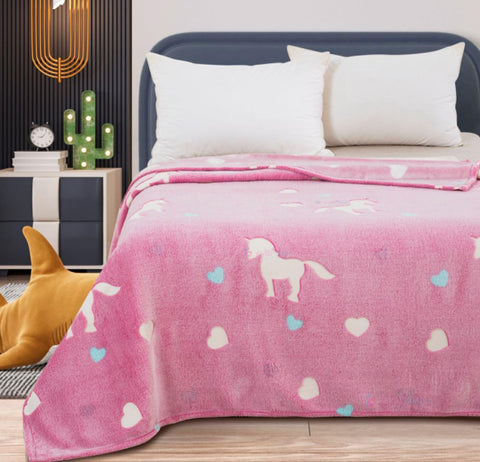 Glow in The Dark Radium Blanket for Kids Super Soft & Warm Glowing Blanket for Toddler All Seasons Baby Blanket Horse with Heart Theme (50Inch)