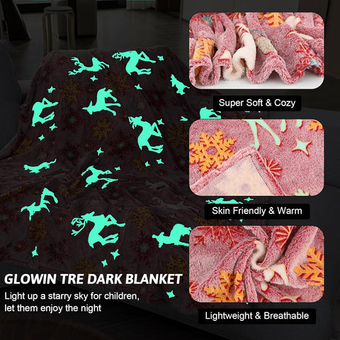 Glow in The Dark Radium Blanket for Kids Super Soft & Warm Glowing Blanket for Toddler All Seasons Baby Blanket Christmas Theme (50Inch)