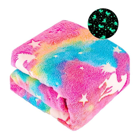 Glow in The Dark Radium Blanket for Kids Super Soft & Warm Glowing Blanket for Toddler All Seasons Baby Blanket Rainbow Unicorn Theme (50 L x 37 H inch)