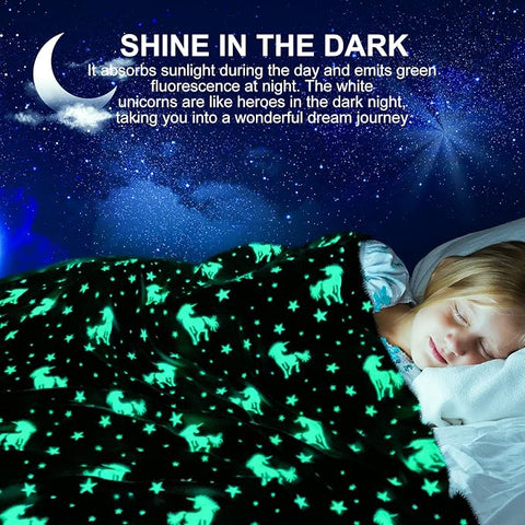 Glow in The Dark Radium Blanket for Kids Super Soft & Warm Glowing Blanket for Toddler All Seasons Baby Blanket Rainbow Unicorn Theme (50 L x 37 H inch)