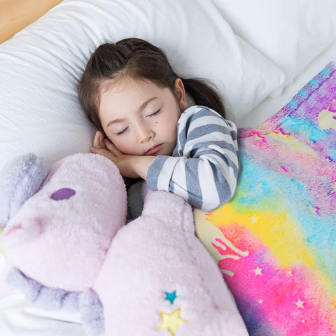 Glow in The Dark Radium Blanket for Kids Super Soft & Warm Glowing Blanket for Toddler All Seasons Baby Blanket Rainbow Unicorn Theme (50 L x 37 H inch)