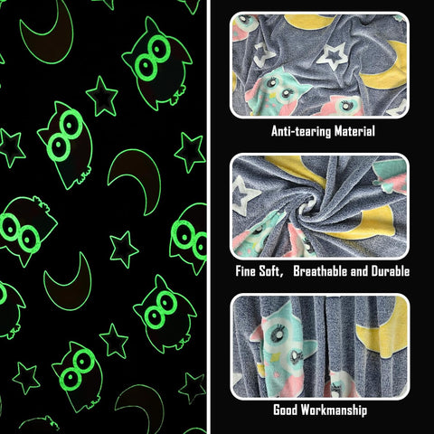 Glow in The Dark Radium Blanket for Kids Super Soft & Warm Glowing Blanket for Toddler All Seasons Baby Blanket Owl Theme (50 L x 37 H inch)