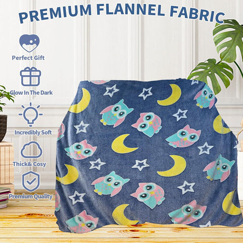 Glow in The Dark Radium Blanket for Kids Super Soft & Warm Glowing Blanket for Toddler All Seasons Baby Blanket Owl Theme (50 L x 37 H inch)
