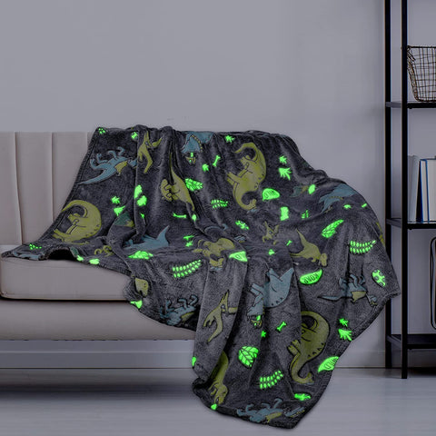 Glow in The Dark Radium Blanket for Kids Super Soft & Warm Glowing Blanket for Toddler All Seasons Baby Blanket DIno Theme (50Inch)