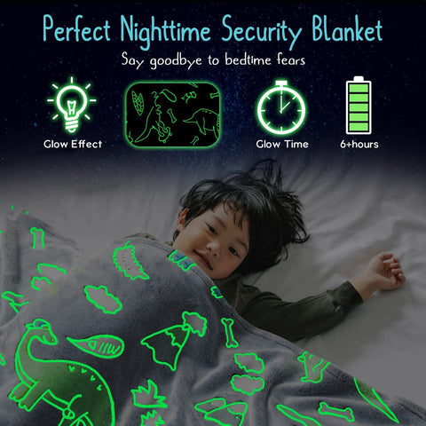 Glow in The Dark Radium Blanket for Kids Super Soft & Warm Glowing Blanket for Toddler All Seasons Baby Blanket DIno Theme (50Inch)