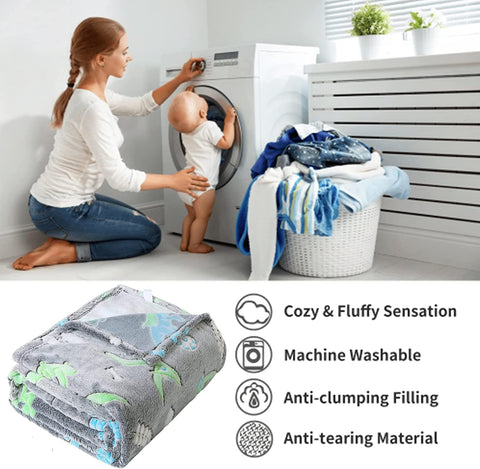 Glow in The Dark Radium Blanket for Kids Super Soft & Warm Glowing Blanket for Toddler All Seasons Baby Blanket DIno Theme (50Inch)