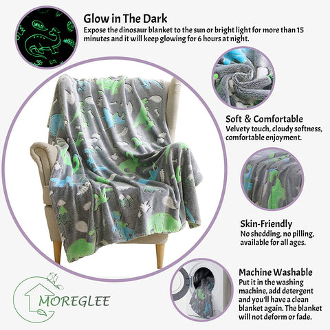 Glow in The Dark Radium Blanket for Kids Super Soft & Warm Glowing Blanket for Toddler All Seasons Baby Blanket DIno Theme (50Inch)