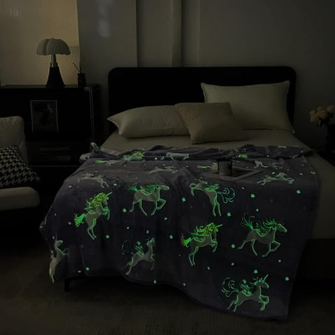 Glow in The Dark Radium Blanket for Kids Super Soft & Warm Glowing Blanket for Toddler All Seasons Baby Blanket Purple Unicorn Theme (50Inch)