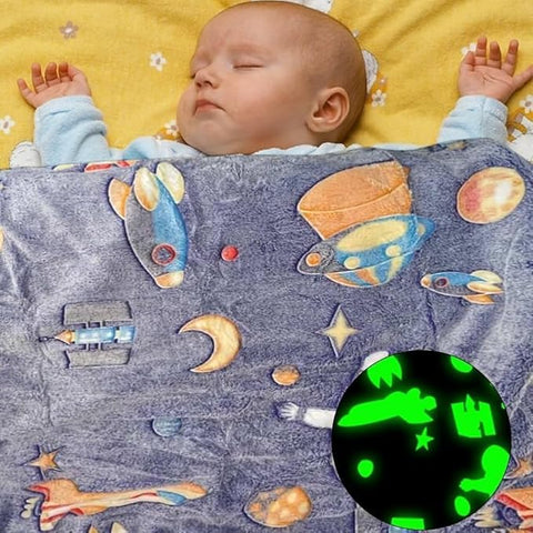 Glow in The Dark Radium Blanket for Kids Super Soft & Warm Glowing Blanket for Toddler All Seasons Baby Blanket Space Theme (50Inch)