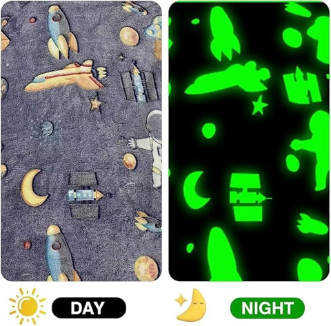 Glow in The Dark Radium Blanket for Kids Super Soft & Warm Glowing Blanket for Toddler All Seasons Baby Blanket Space Theme (50Inch)