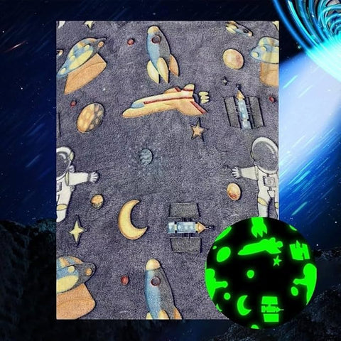 Glow in The Dark Radium Blanket for Kids Super Soft & Warm Glowing Blanket for Toddler All Seasons Baby Blanket Space Theme (50Inch)
