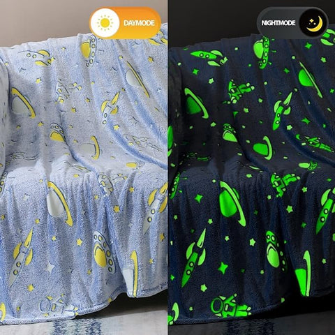 Glow in The Dark Radium Blanket for Kids Super Soft & Warm Glowing Blanket for Toddler All Seasons Baby Blanket Astronaut Theme (50 L x 37 H inch)