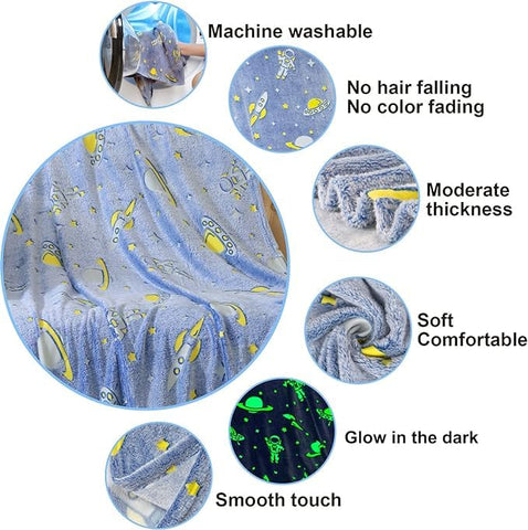 Glow in The Dark Radium Blanket for Kids Super Soft & Warm Glowing Blanket for Toddler All Seasons Baby Blanket Astronaut Theme (50 L x 37 H inch)
