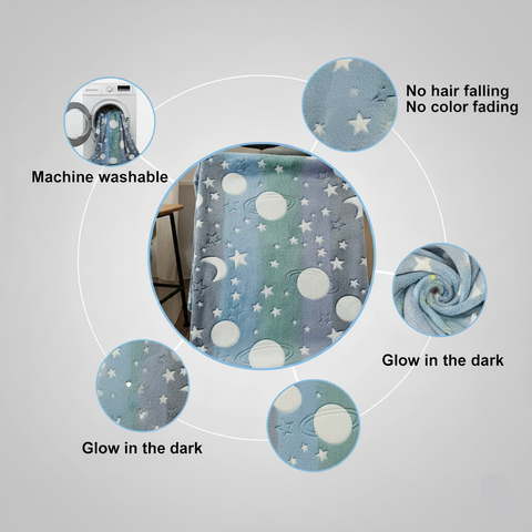 Glow in The Dark Radium Blanket for Kids Super Soft & Warm Glowing Blanket for Toddler All Seasons Baby Blanket Moon and Stars Theme (50 L x 37 H inch)