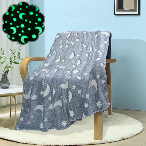 Glow in The Dark Radium Blanket for Kids Super Soft & Warm Glowing Blanket Blue Stars Pattern-1 Theme  (59 L x 70 H Inch )