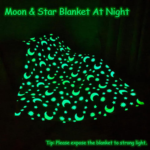 Glow in The Dark Radium Blanket for Kids Super Soft & Warm Glowing Blanket Blue Stars Pattern-1 Theme  (59 L x 70 H Inch )